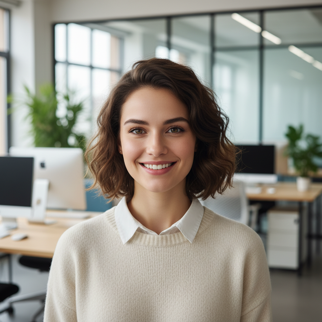 Professional headshot cleaned of watermarks